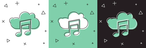 음악 스트리밍 서비스 아이콘을 흰색 과 녹색, 검정 배경에 따로 설정 합니다. 사운드 클라우드 컴퓨팅, 온라인 미디어 스트리밍, 노래, 오디오 웨이브. 벡터 일러스트 — 스톡 벡터
