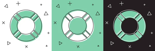 Zestaw ikony Lifebuoy izolowany na białym i zielonym, czarnym tle. Ratujące życie pływające koło ratunkowe na plaży, pas ratunkowy do ratowania ludzi. Ilustracja wektora — Wektor stockowy