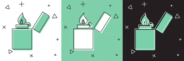 Setzen Sie Feuerzeug-Symbol isoliert auf weißem und grünem, schwarzem Hintergrund. Vektorillustration — Stockvektor