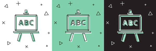 Állítsa Chalkboard ikon elszigetelt fehér és zöld, fekete háttér. Iskolai táblajel. Vektorillusztráció — Stock Vector