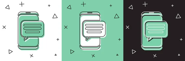 Définir Nouvelle notification de messages de chat sur l'icône du téléphone isolé sur fond blanc et vert, noir. Smartphone bavarder sms messages bulles de la parole. Illustration vectorielle — Image vectorielle