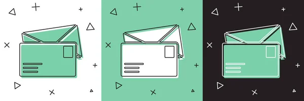 Définir l'icône de l'enveloppe isolée sur fond blanc et vert, noir. Message électronique symbole de lettre. Illustration vectorielle — Image vectorielle