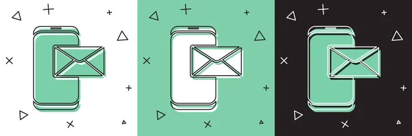 Définir Mobile et enveloppe, nouveau message, icône de courrier isolé sur fond blanc et vert, noir. Utilisation pour les bulletins électroniques, en-têtes, messages de blog. Illustration vectorielle — Image vectorielle