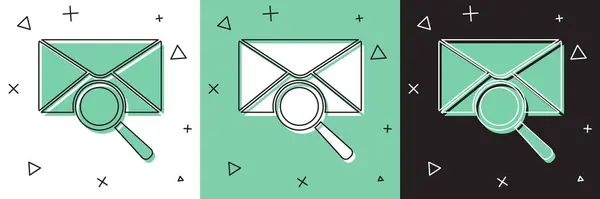 Set Enveloppe mail avec icône loupe isolée sur fond blanc et vert, noir. Illustration vectorielle — Image vectorielle