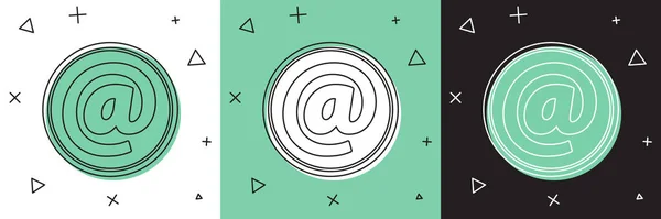 Définir Mail et e-mail icône isolée sur fond blanc et vert, noir. E-mail du symbole de l'enveloppe. Signe de message électronique. Illustration vectorielle — Image vectorielle