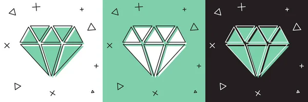 Ensemble icône diamant isolé sur fond blanc et vert, noir. Symbole de bijoux. Pierre précieuse. Illustration vectorielle — Image vectorielle