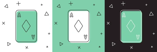 Set Carte à jouer avec icône symbole diamants isolé sur fond blanc et vert, noir. Casino de jeu. Illustration vectorielle — Image vectorielle