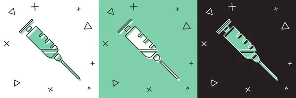 Définir l'icône de la seringue isolée sur fond blanc et vert, noir. Seringue pour vaccin, vaccination, injection, vaccin antigrippal. Matériel médical. Illustration vectorielle — Image vectorielle