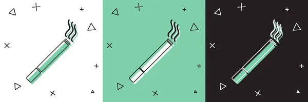 Set icône de cigarette isolé sur fond blanc et vert, noir. Panneau tabac. Symbole fumeur. Illustration vectorielle — Image vectorielle