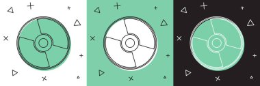 CD veya DVD disk simgesini beyaz ve yeşil, siyah arkaplanda izole et. Küçük disk işareti. Vektör İllüstrasyonu