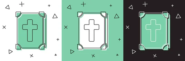 Ustaw ikonę świętej księgi biblijnej na białym i zielonym, czarnym tle. Ilustracja wektora — Wektor stockowy