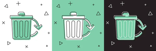 Définir Corbeille avec icône de symbole de recyclage isolé sur fond blanc et vert, noir. Icône poubelle. Panneau poubelle. Panneau panier de recyclage. Illustration vectorielle — Image vectorielle