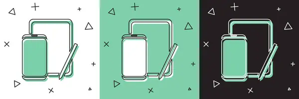 Définissez Smartphone, téléphone portable et icône de tablette graphique isolé sur fond blanc et vert, noir. Illustration vectorielle — Image vectorielle
