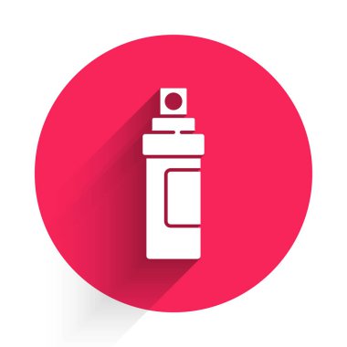 Uzun gölgeli beyaz parfüm ikonu. Kırmızı daire düğmesi. Vektör İllüstrasyonu