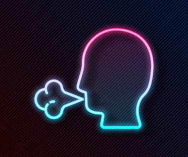Parlayan neon hattı öksüren adam siyah arka planda izole edilmiş bir ikon. Viral enfeksiyon, grip, grip, soğuk algınlığı semptomları. Tüberküloz, kabakulak, boğmaca. Vektör İllüstrasyonu.