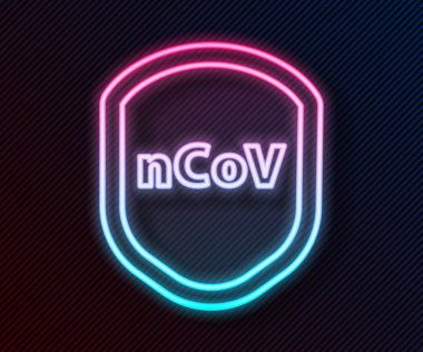 Parlayan neon hattı virüsten, mikroplardan ve bakteri simgesinden korunuyor. Bağışıklık sistemi konsepti. Corona virüsü 2019-nCoV. Vektör İllüstrasyonu