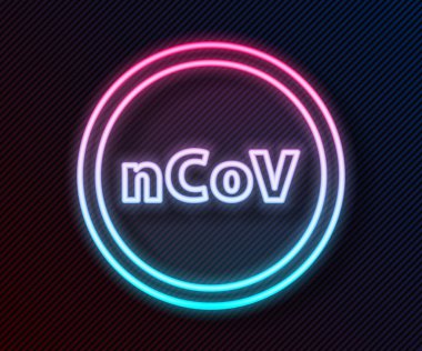 Parlayan neon hattı Corona virüsü 2019-nCoV simgesi siyah arkaplanda izole edildi. Bakteri ve mikroplar, hücre kanseri, mikrop, mantar. Vektör İllüstrasyonu