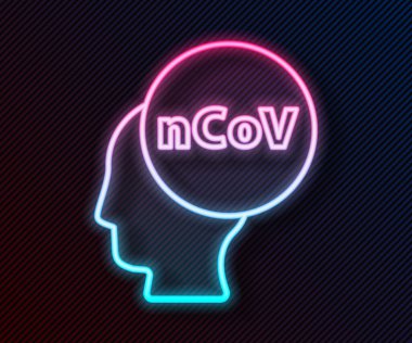 Parlayan neon hattı Corona virüsü 2019-nCoV simgesi siyah arkaplanda izole edildi. Bakteri ve mikroplar, hücre kanseri, mikrop, mantar. Vektör İllüstrasyonu