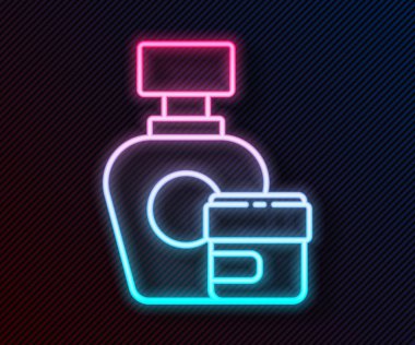 Parlayan neon çizgisi kremi ya da losyon kozmetik tüp ikonu siyah arkaplanda izole edilmiş. Erkekler için vücut bakım ürünleri. Vektör İllüstrasyonu