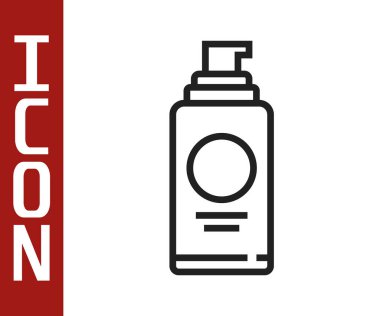 Saç spreyi için siyah çizgi spreyi, deodorant, beyaz arka planda izole edilmiş terleme önleyici ikon. Vektör İllüstrasyonu