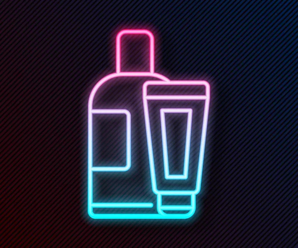 Glödande neon line Grädde eller lotion kosmetiska röret ikon isolerad på svart bakgrund. Kroppsvårdsprodukter för män. Vektor Illustration — Stock vektor