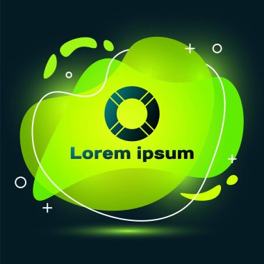 Siyah Lifebuoy simgesi siyah arkaplanda izole edildi. Hayat kurtaran yüzen can simidi plaj için, kurtarma kemeri insanları kurtarmak için. Sıvı şekilli soyut pankart. Vektör İllüstrasyonu