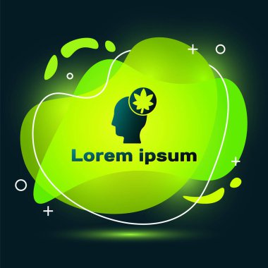 Siyah arka planda yaprak ikonu olan siyah insan kafası. Sıvı şekilli soyut pankart. Vektör İllüstrasyonu