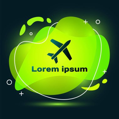 Black Plane simgesi siyah arkaplanda izole edildi. Uçan uçak ikonu. Uçak tabelası. Sıvı şekilli soyut pankart. Vektör İllüstrasyonu