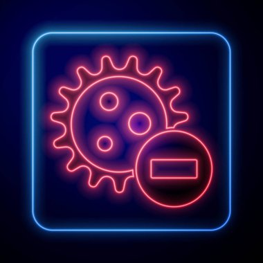 Parlayan neon negatif virüs ikonu mavi arkaplanda izole edildi. Corona virüsü 2019-nCoV. Bakteri ve mikroplar, hücre kanseri, mikrop, mantar. Vektör İllüstrasyonu