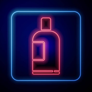Mavi arka planda izole edilmiş parlak neon şampuan ikonu. Vektör İllüstrasyonu