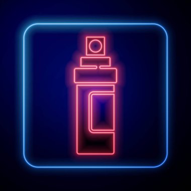 Parlayan neon parfüm ikonu mavi arkaplanda izole edildi. Vektör İllüstrasyonu