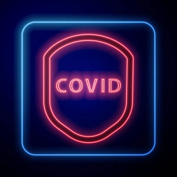 Gloeiend neon schild dat beschermt tegen virussen, ziektekiemen en bacteriën die geïsoleerd zijn op een blauwe achtergrond. Immuunsysteemconcept. Corona virus covid-19. Vector Illustratie — Stockvector