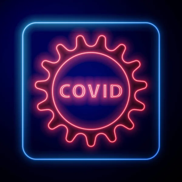 Glowing neon Corona virus covid-19 icon isolated on blue background. Bacteria and germs, cell cancer, microbe, fungi. Vector Illustration — Stock Vector