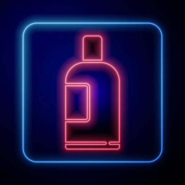 Glödande neon flaska schampo ikon isolerad på blå bakgrund. Vektor Illustration — Stock vektor