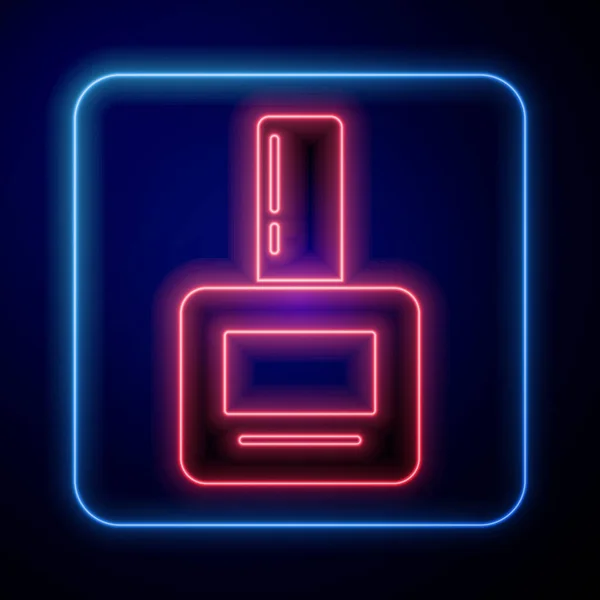 Gloeiende neon Nagellak fles pictogram geïsoleerd op blauwe achtergrond. Vector Illustratie — Stockvector