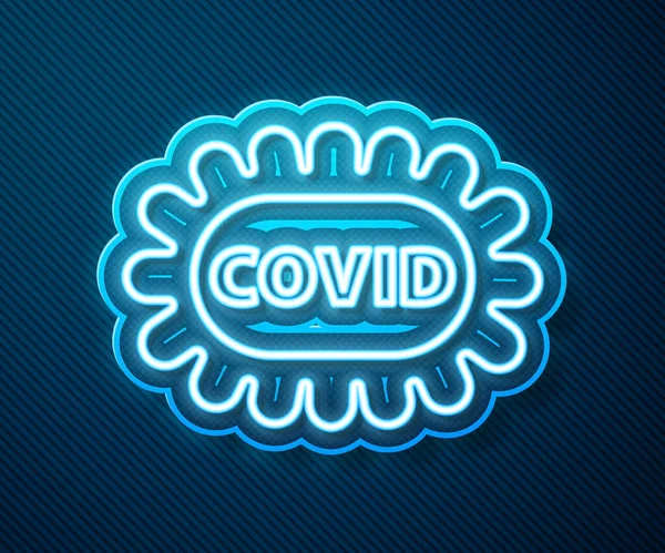 Žhnoucí neonová linie Corona virus covid-19 ikona izolované na modrém pozadí. Bakterie a bakterie, rakovina buněk, mikrobi, houby. Vektorová ilustrace — Stockový vektor