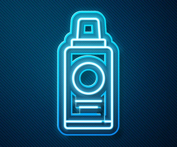 Glowing neon line Bottle of shampoo icon isolated on blue background. Vector Illustration — Stock Vector