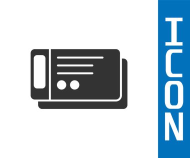 Gri seyahat bileti ikonu beyaz arka planda izole edildi. Tren, gemi, uçak, tramvay, otobüs. Seyahat servisi konsepti. Vektör İllüstrasyonu