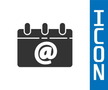 Beyaz arkaplanda e-posta simgesine sahip gri takvim. Zarf sembolü e-postası. E- posta kodu. Vektör İllüstrasyonu