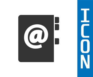 Gri adres defteri simgesi beyaz arkaplanda izole edildi. Not defteri, adres, bağlantı, rehber, telefon, telefon rehberi simgesi. Vektör İllüstrasyonu