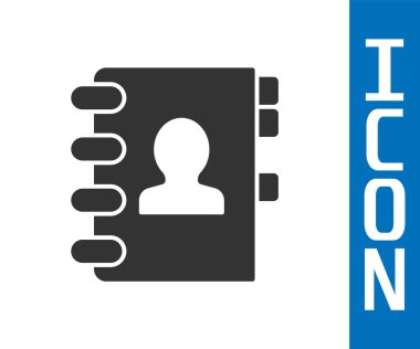 Gri adres defteri simgesi beyaz arkaplanda izole edildi. Not defteri, adres, bağlantı, rehber, telefon, telefon rehberi simgesi. Vektör İllüstrasyonu