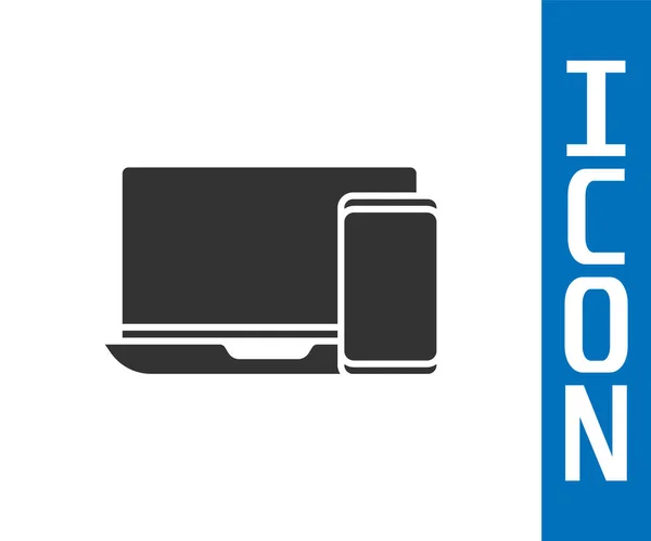 Moniteur d'ordinateur gris et icône de téléphone portable isolé sur fond blanc. Gains sur Internet, marketing. Illustration vectorielle — Image vectorielle