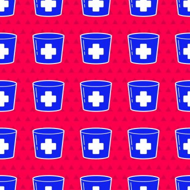 Kırmızı arka planda işaretli mavi hemşire şapkası izole edilmiş. Tıp hemşiresi şapkası işareti. Vektör İllüstrasyonu