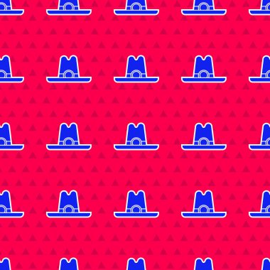 Mavi Batılı kovboy şapkası ikonu kırmızı arka planda izole edilmiş pürüzsüz desen. Vektör İllüstrasyonu