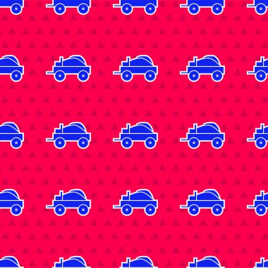 Mavi Vahşi Batı araba ikonu kırmızı arka planda izole edilmiş, pürüzsüz desen. Vektör İllüstrasyonu