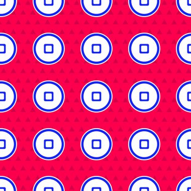 Mavi Çin Yuan para birimi sembolü kırmızı arkaplanda izole edilmiş pürüzsüz desen. Bozuk para. Bankacılık işareti. Para sembolü. Vektör İllüstrasyonu