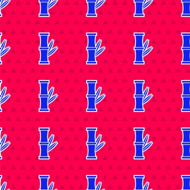 Mavi Bambu simgesi kırmızı arkaplanda izole edilmiş kusursuz desen. Vektör İllüstrasyonu