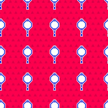 Mavi Çin kağıt fener ikonu kırmızı arka planda izole edilmiş pürüzsüz desen. Vektör İllüstrasyonu