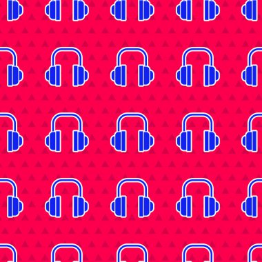 Mavi Kulaklık simgesi, kırmızı arkaplanda izole edilmiş pürüzsüz desen. Müşteri hizmetleri, yardım hattı, çağrı merkezi, faq, bakım. Vektör İllüstrasyonu