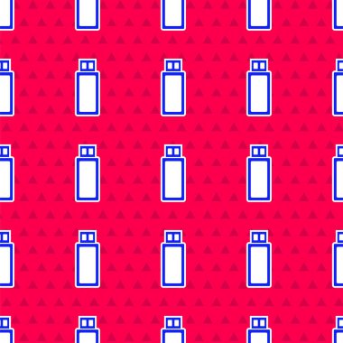 Mavi USB flaş bellek simgesi kırmızı arkaplanda izole edilmiş. Vektör İllüstrasyonu